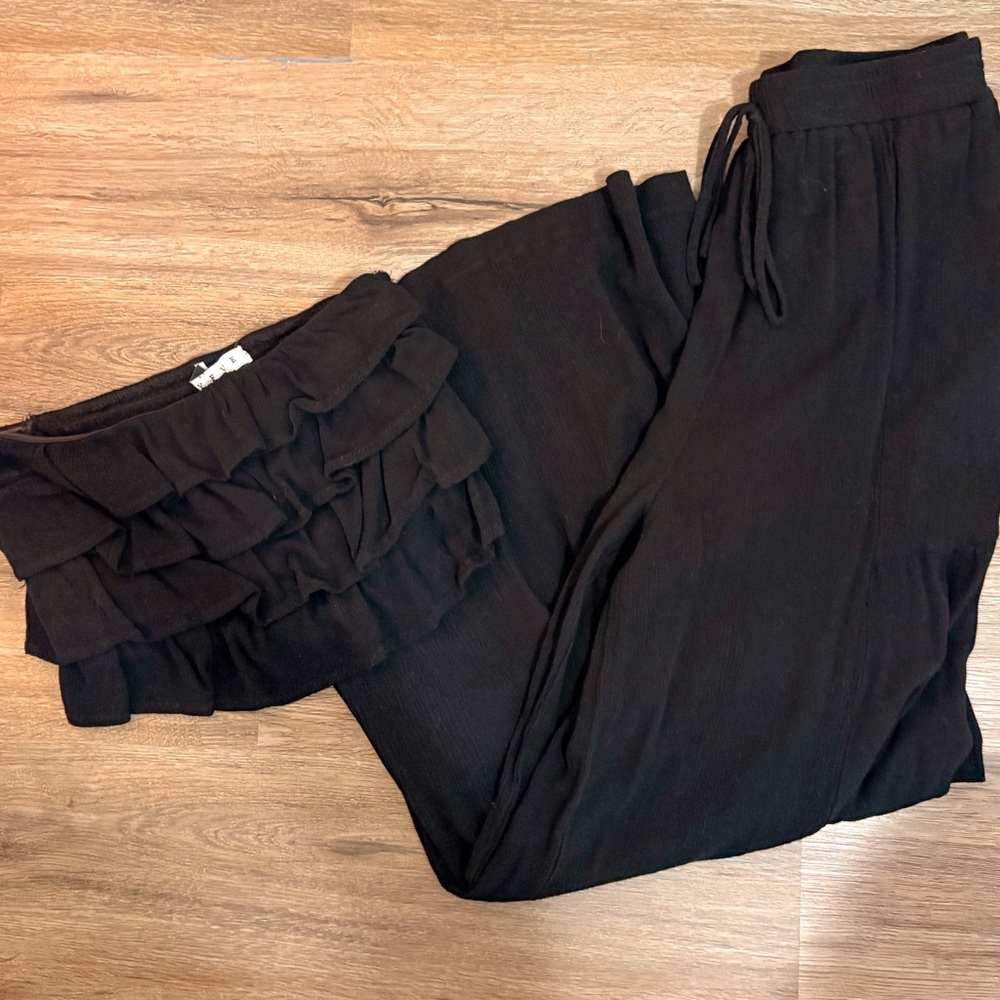 HYFVE Black Ruffle Wide Leg Pants